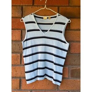 Caslon Sleeveless Stripe Top V-Neck Blouse | Blue Navy | Women's‎ Medium Petite